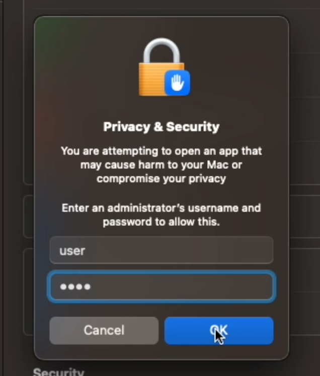 macOS password confirmation